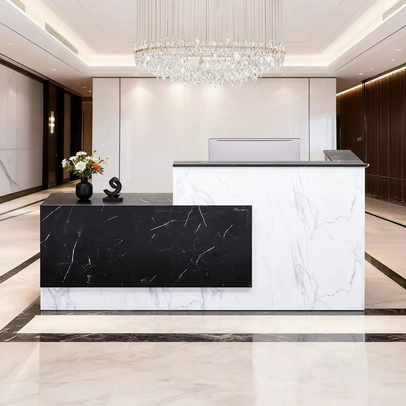 Velmor L-Shaped Modern Black And White Reception Desk With Lockable Drawers (SAK50729) by SAKSBY WHOLESALE