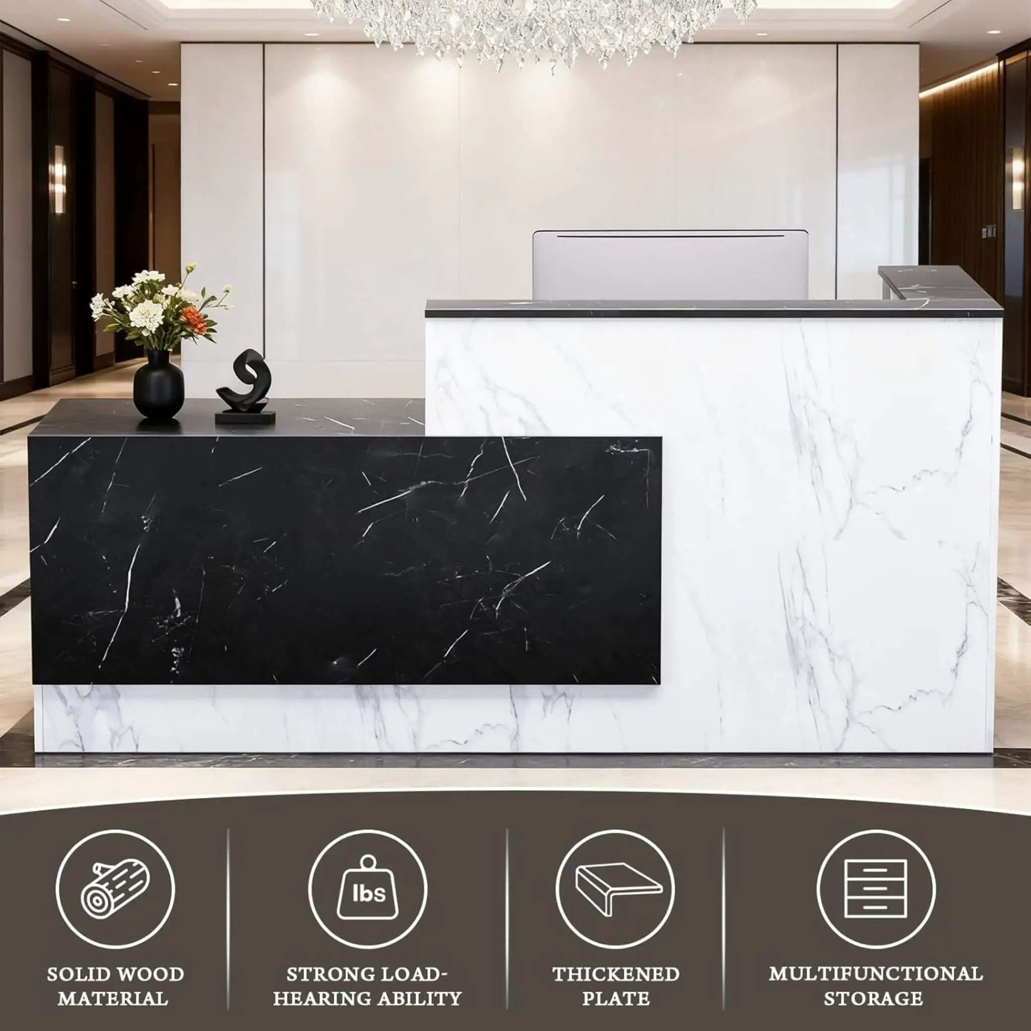 Velmor L-Shaped Modern Black And White Reception Desk With Lockable Drawers (SAK50729) by SAKSBY WHOLESALE