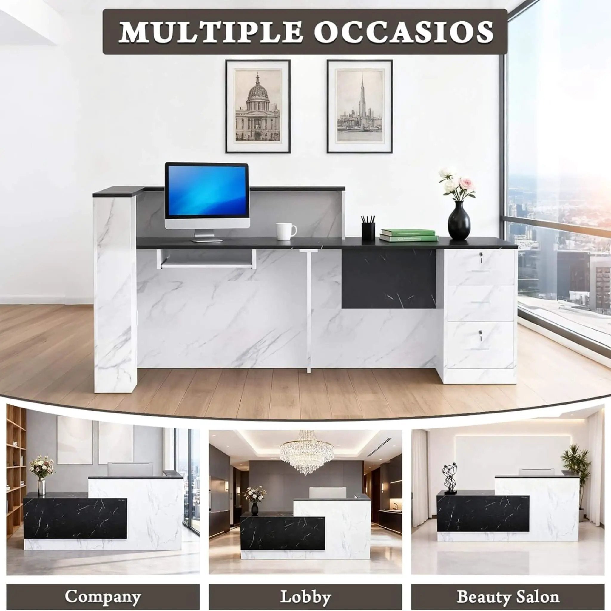 Velmor L-Shaped Modern Black And White Reception Desk With Lockable Drawers (SAK50729) by SAKSBY WHOLESALE