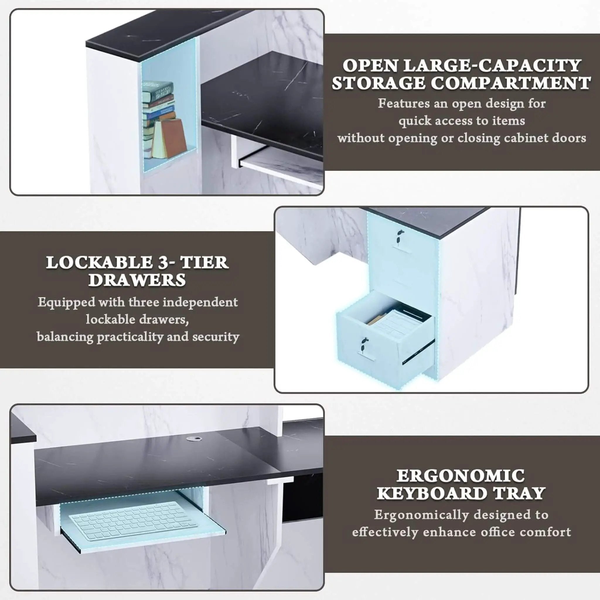 Velmor L-Shaped Modern Black And White Reception Desk With Lockable Drawers (SAK50729) by SAKSBY WHOLESALE