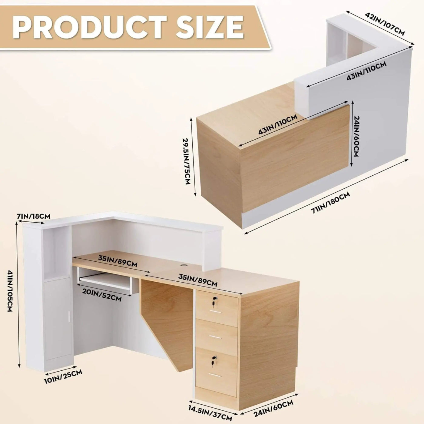 L-Shaped Modern Brown And White Reception Desk With Lockable Drawers (SAK26491) by SAKSBY WHOLESALE