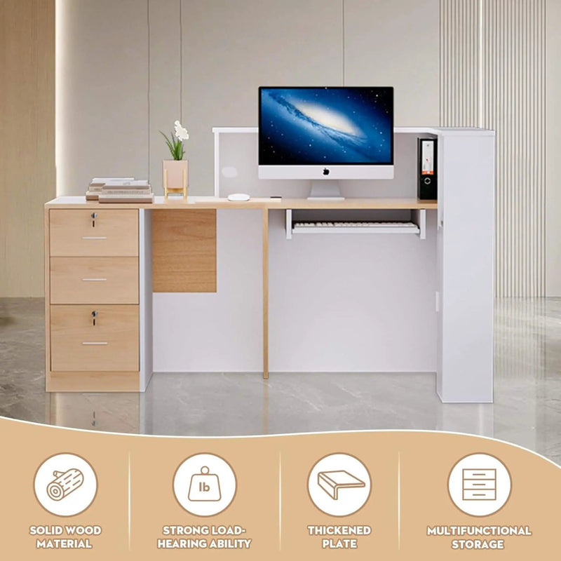 Velmor L-Shaped Modern Brown And White Reception Desk With Lockable Drawers (SAK26491) by SAKSBY WHOLESALE