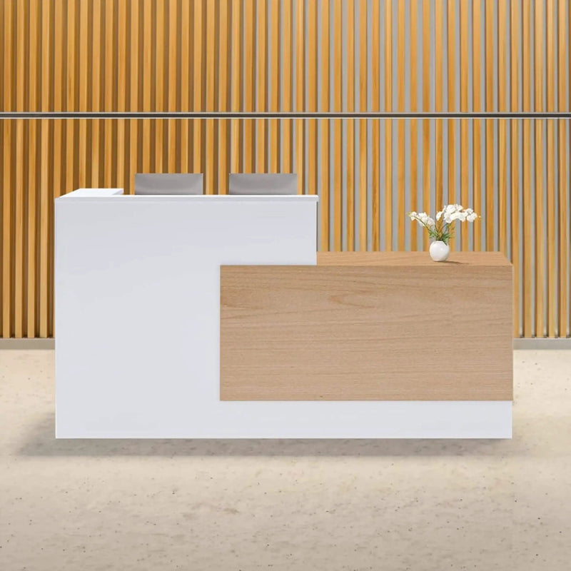 Velmor L-Shaped Modern Brown And White Reception Desk With Lockable Drawers (SAK26491) by SAKSBY WHOLESALE