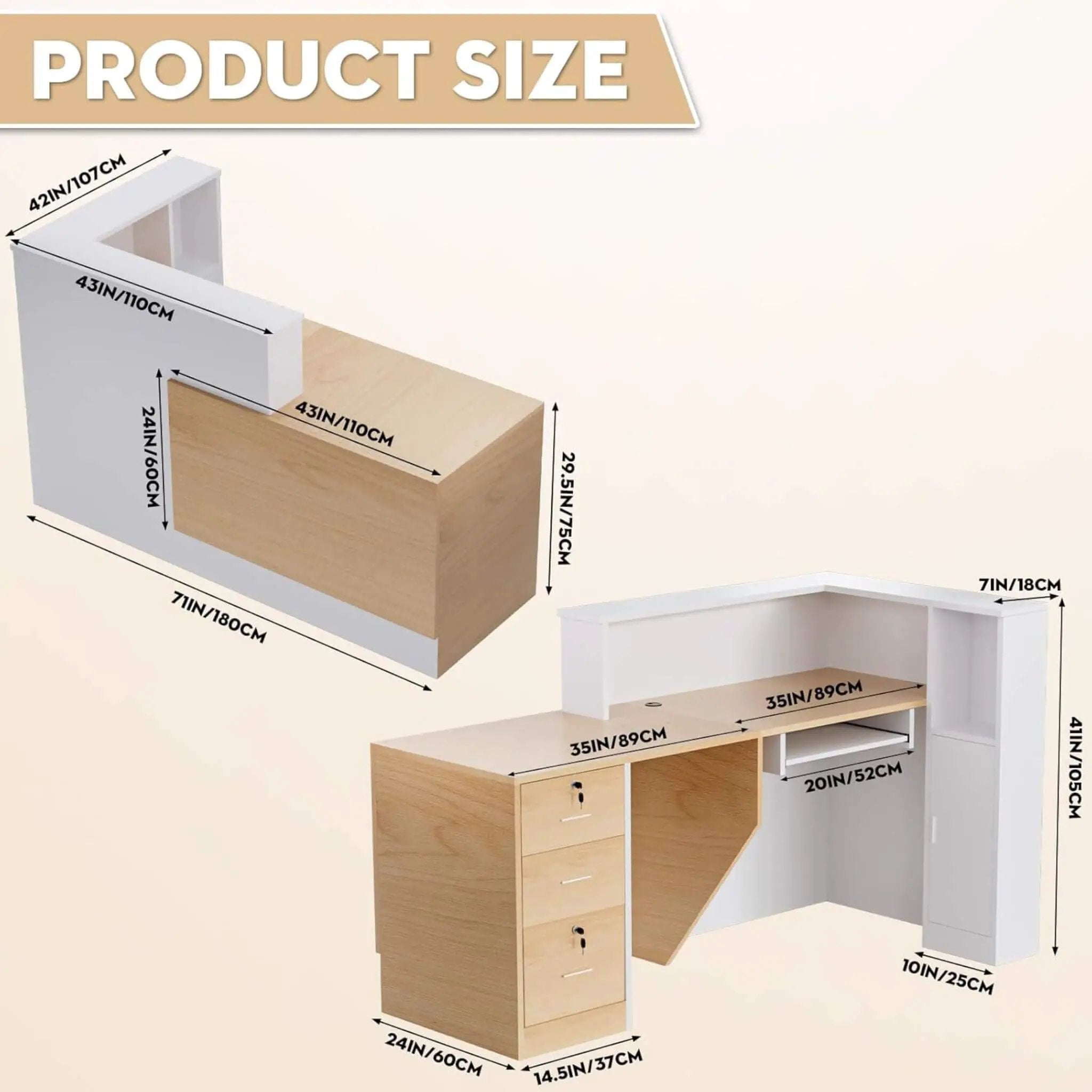 Velmor L-Shaped Modern Brown And White Reception Desk With Lockable Drawers (SAK26491) by SAKSBY WHOLESALE