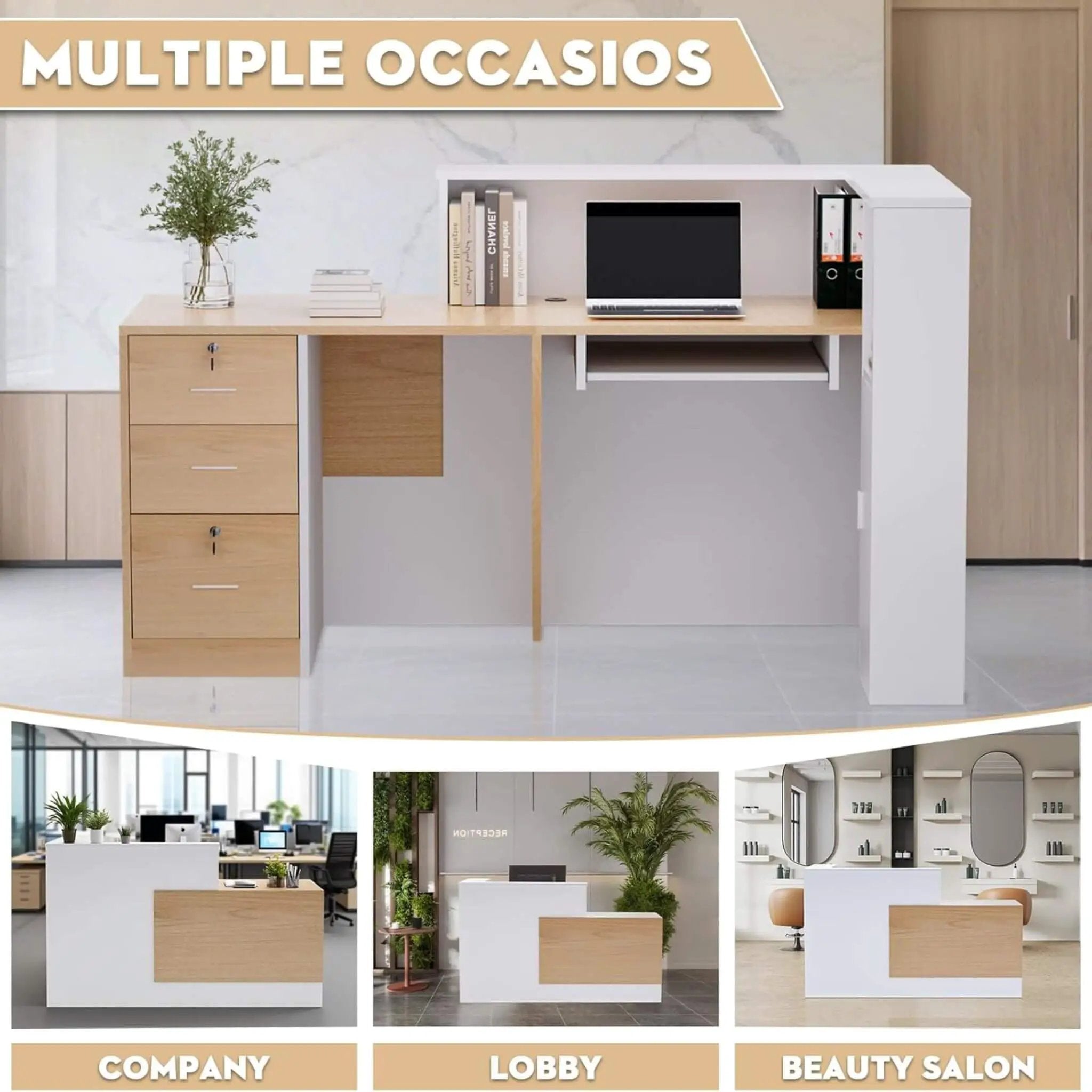 Velmor L-Shaped Modern Brown And White Reception Desk With Lockable Drawers (SAK26491) by SAKSBY WHOLESALE