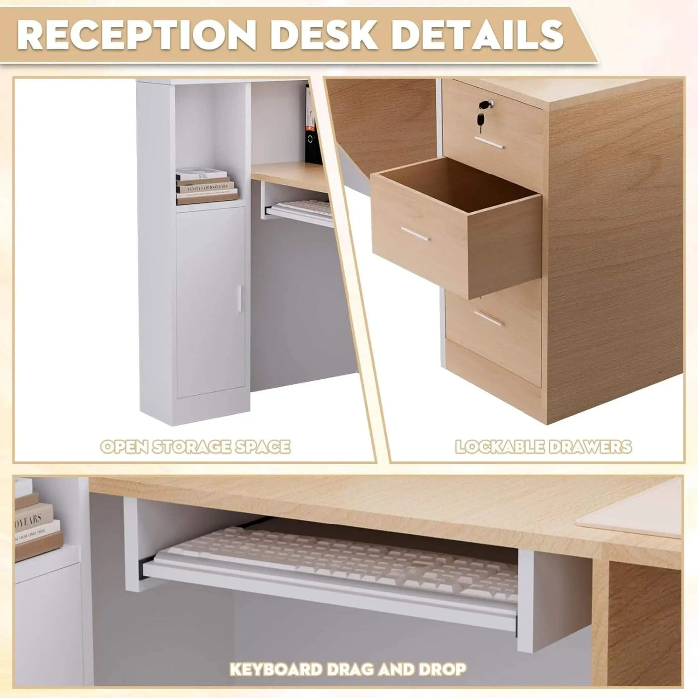 L-Shaped Modern Brown And White Reception Desk With Lockable Drawers (SAK26491) by SAKSBY WHOLESALE