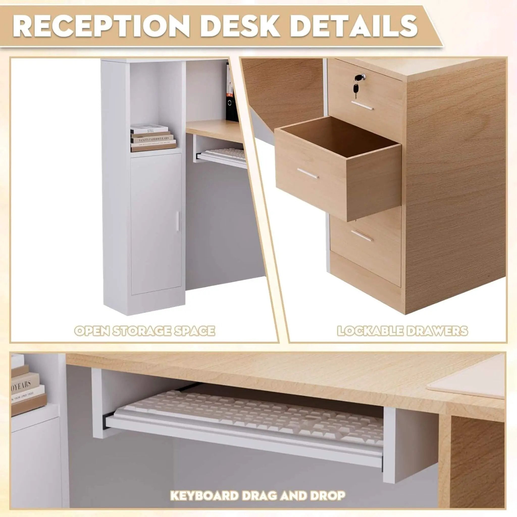 Velmor L-Shaped Modern Brown And White Reception Desk With Lockable Drawers (SAK26491) by SAKSBY WHOLESALE