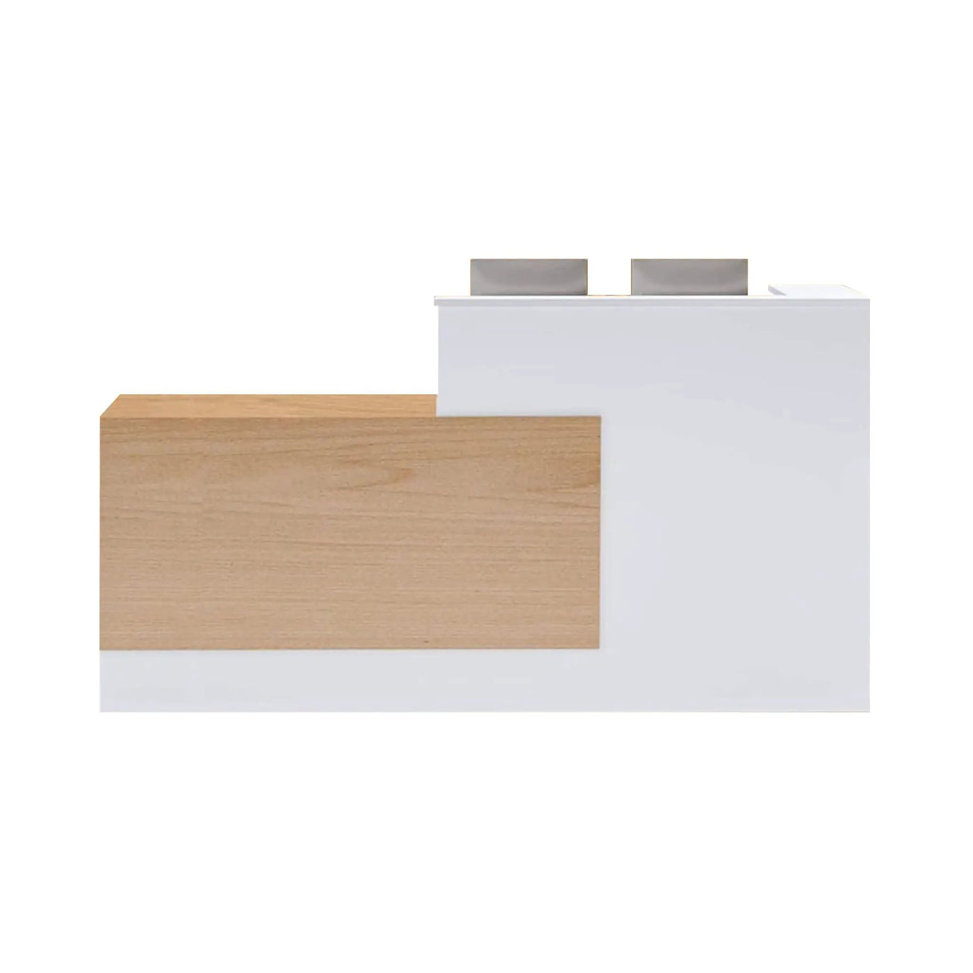 L-Shaped Modern Brown And White Reception Desk With Lockable Drawers (SAK26491) by SAKSBY WHOLESALE