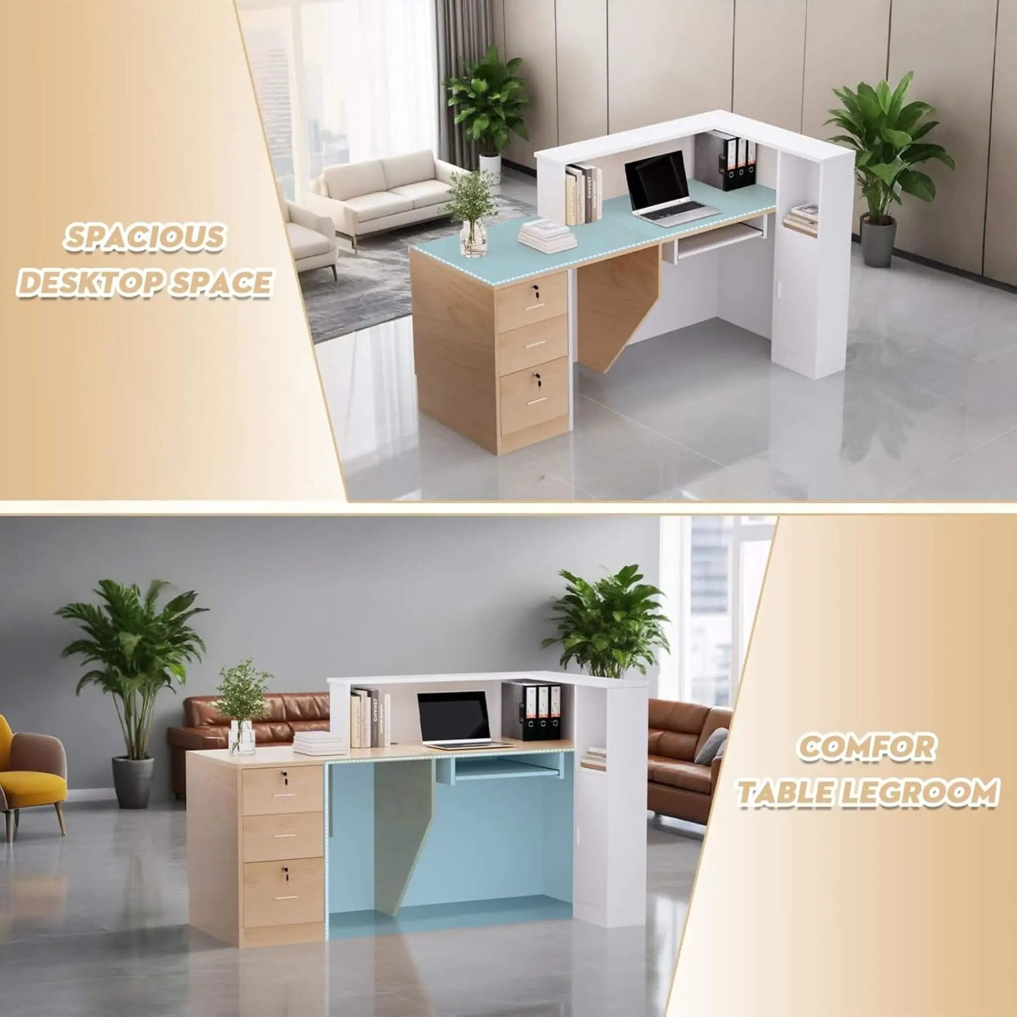 Velmor L-Shaped Modern Brown And White Reception Desk With Lockable Drawers (SAK26491) by SAKSBY WHOLESALE