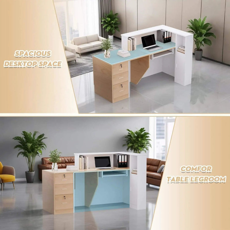 Velmor L-Shaped Modern Brown And White Reception Desk With Lockable Drawers (SAK26491) by SAKSBY WHOLESALE