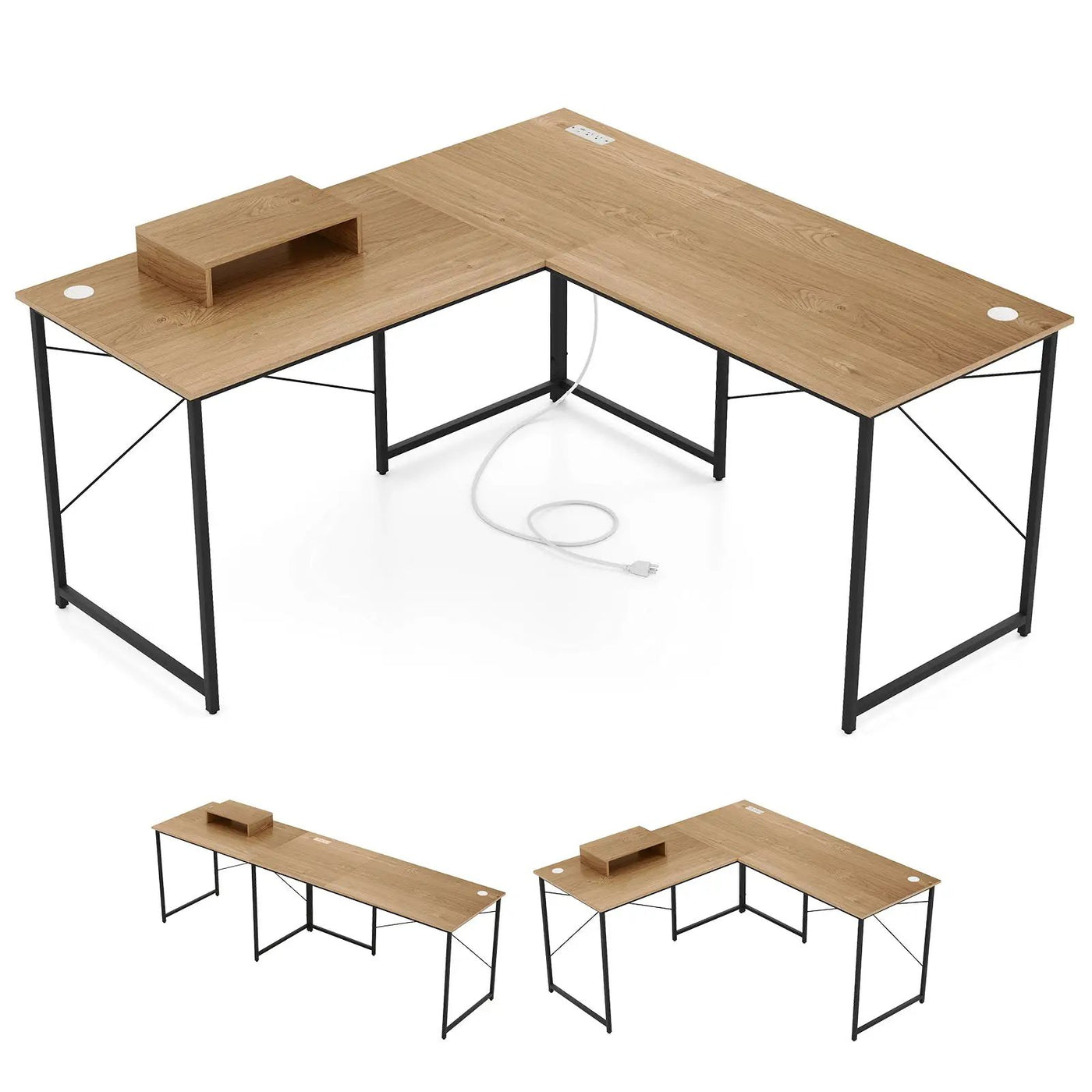95 Inch 2-Person L-Shaped Long Reversible Computer Desk with Monitor Stand by DirectDeals