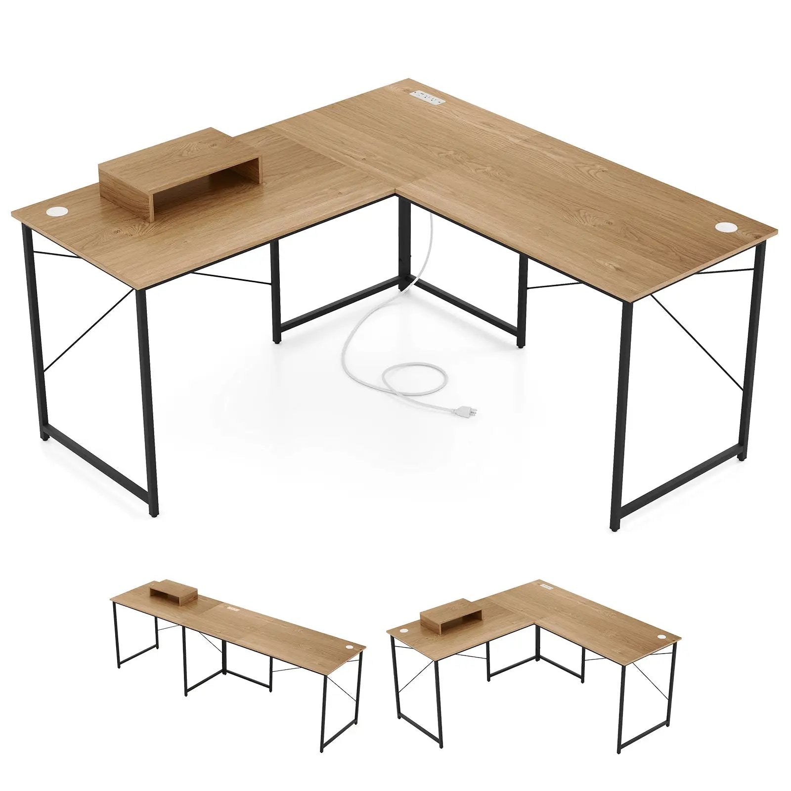 95 Inch 2-Person L-Shaped Long Reversible Computer Desk with Monitor Stand by DirectDeals