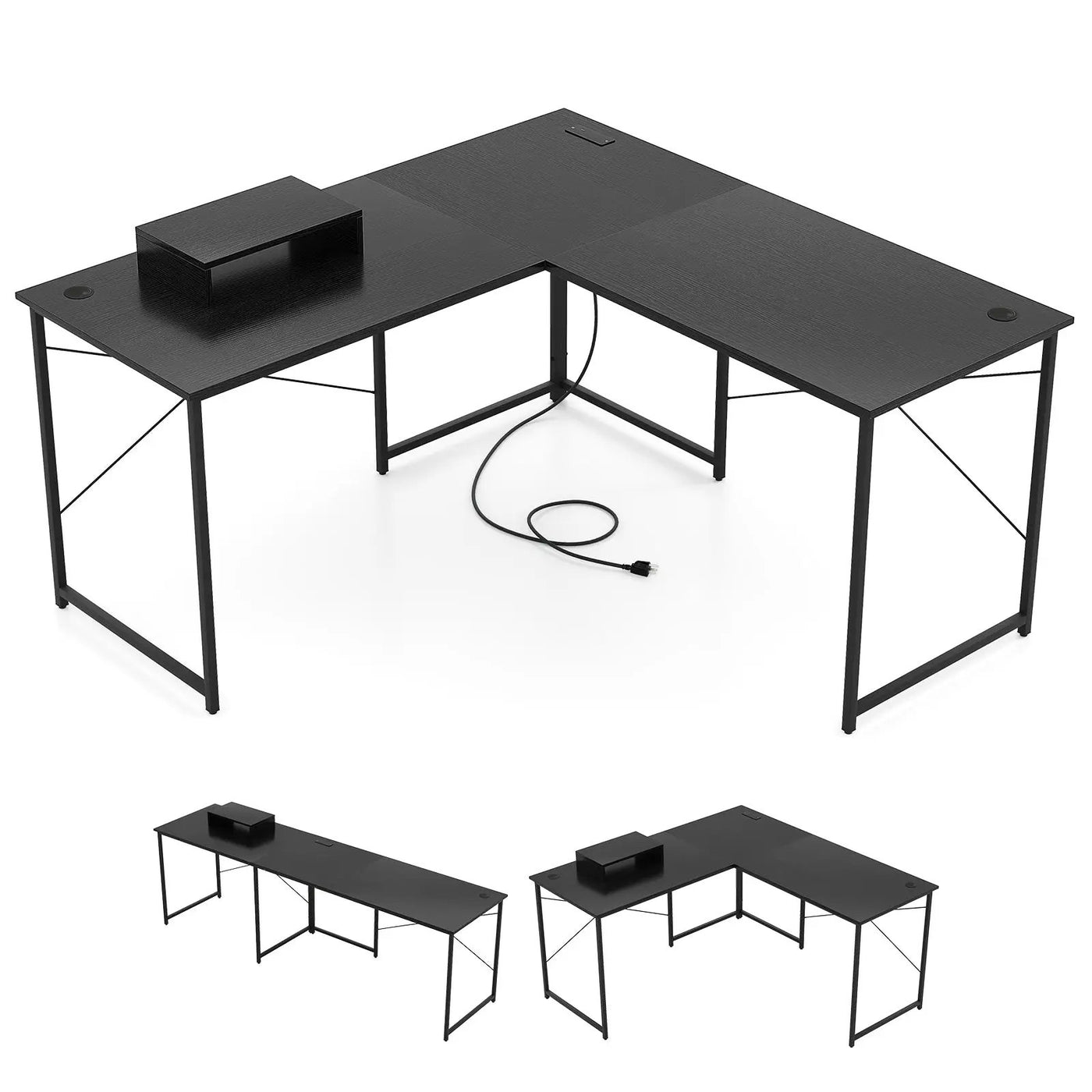 95 Inch 2-Person L-Shaped Long Reversible Computer Desk with Monitor Stand by DirectDeals