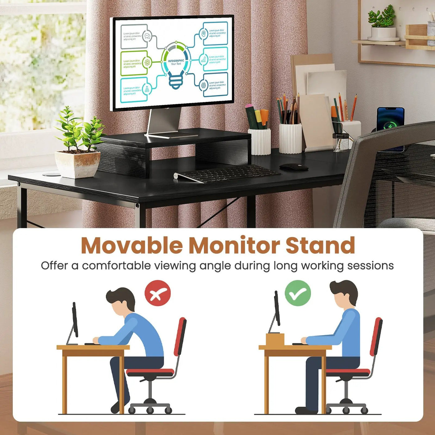 95 Inch 2-Person L-Shaped Long Reversible Computer Desk with Monitor Stand by DirectDeals