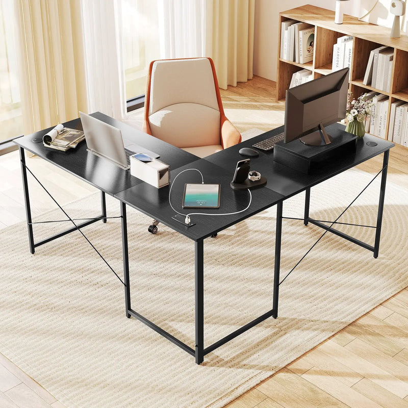 95 Inch 2-Person L-Shaped Long Reversible Computer Desk with Monitor Stand by DirectDeals