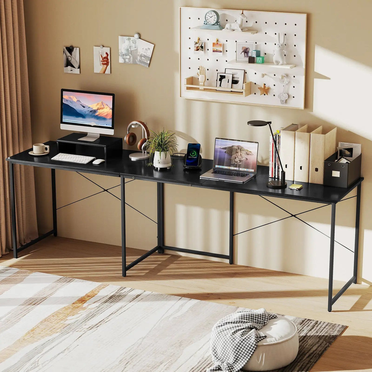 95 Inch 2-Person L-Shaped Long Reversible Computer Desk with Monitor Stand by DirectDeals