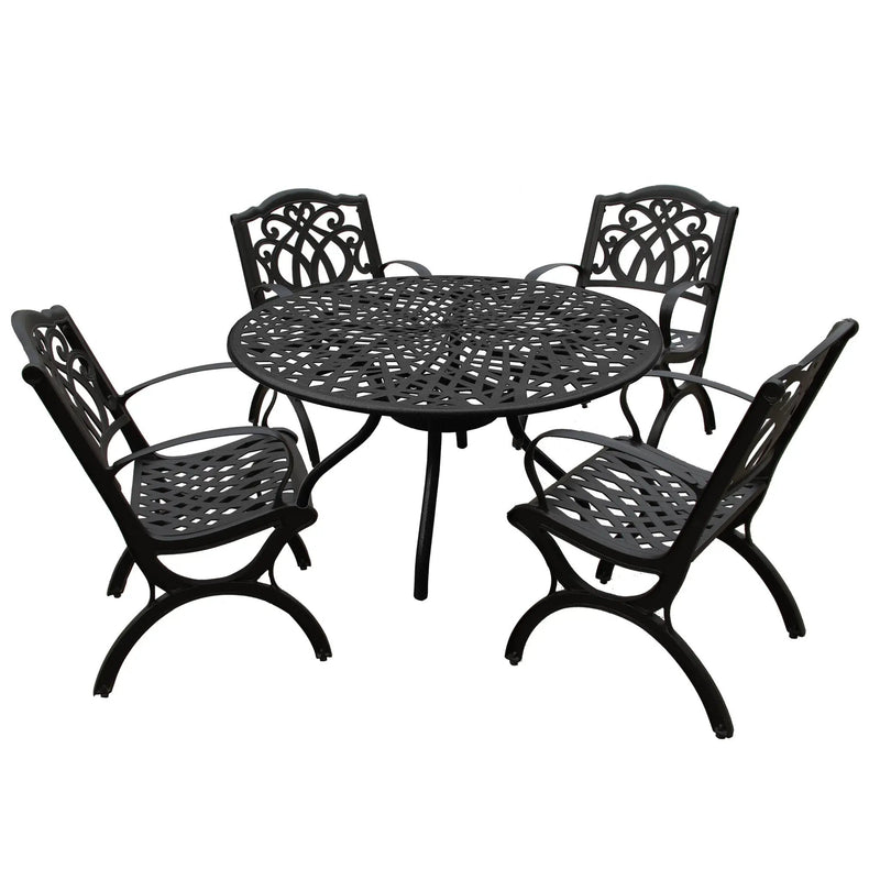 Outdoor Aluminum 5pc Round Black Patio Dining Set with Four Chairs by Sharicks