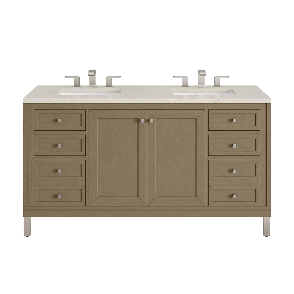 James Martin Chicago 60" Double Bathroom Vanity, Walnut Whisper with Siberian countertop