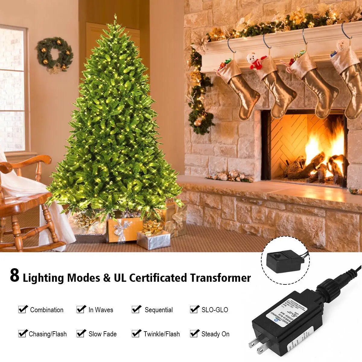 Premium Hinged Artificial Fir Christmas Tree with LED Lights by DirectDeals