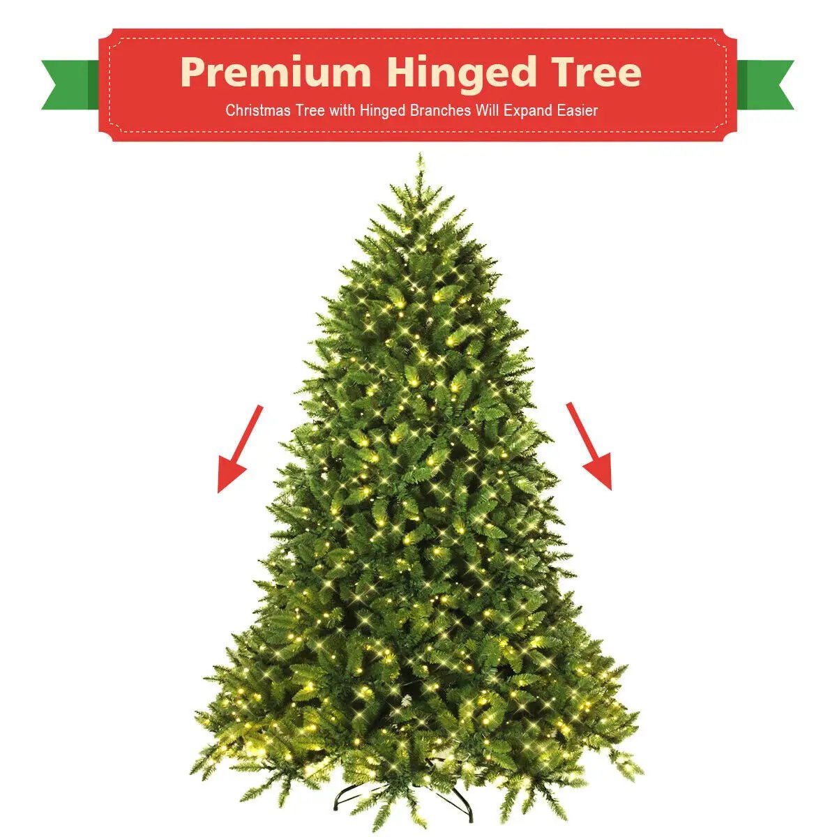 Premium Hinged Artificial Fir Christmas Tree with LED Lights by DirectDeals