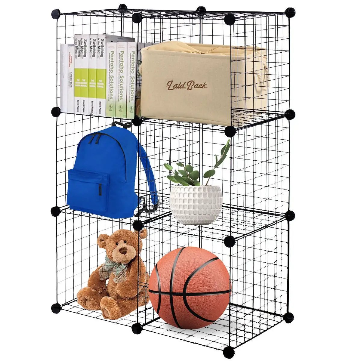DIY 6 Metal Wire Free Standing Modular Storage Cubes by DirectDeals