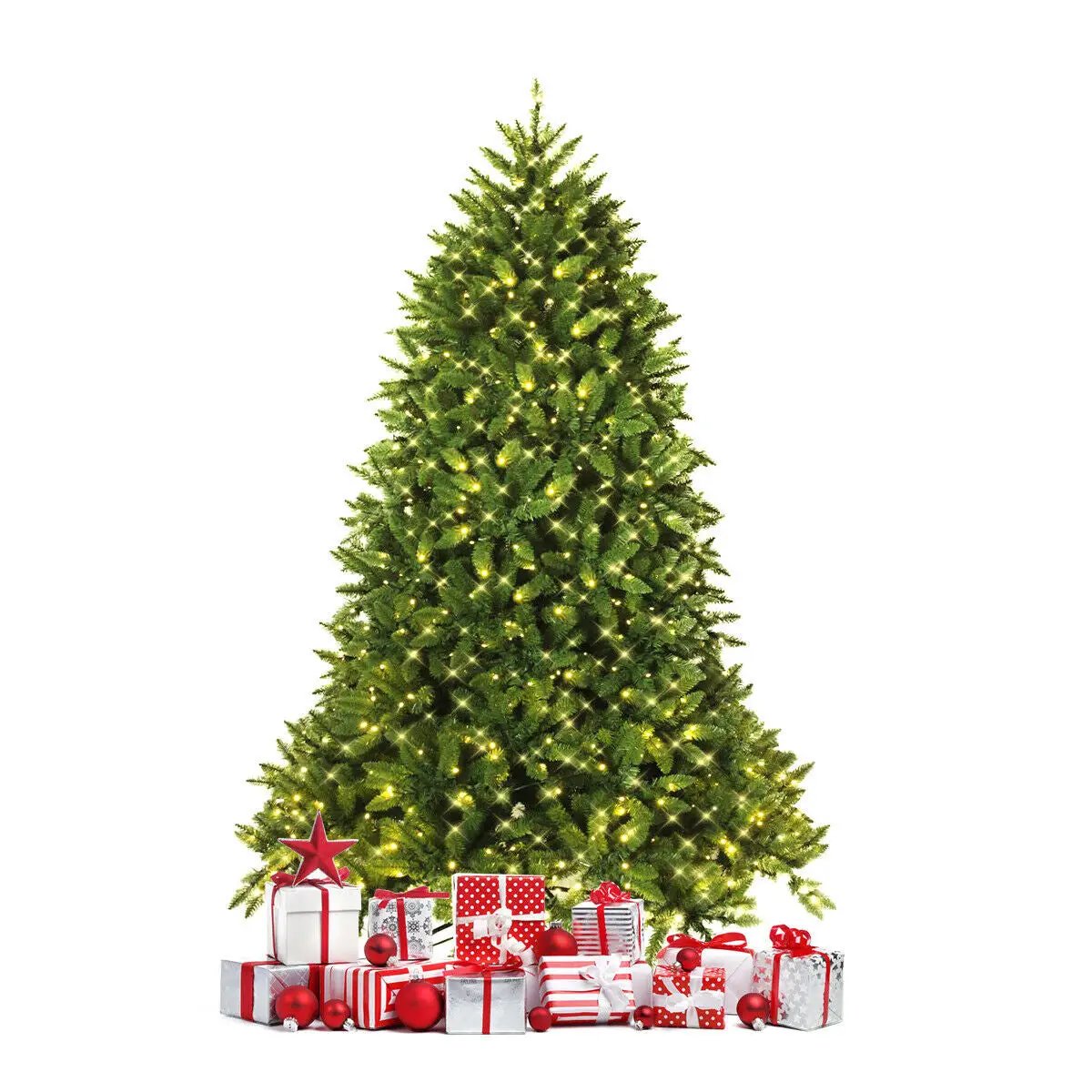 Premium Hinged Artificial Fir Christmas Tree with LED Lights by DirectDeals