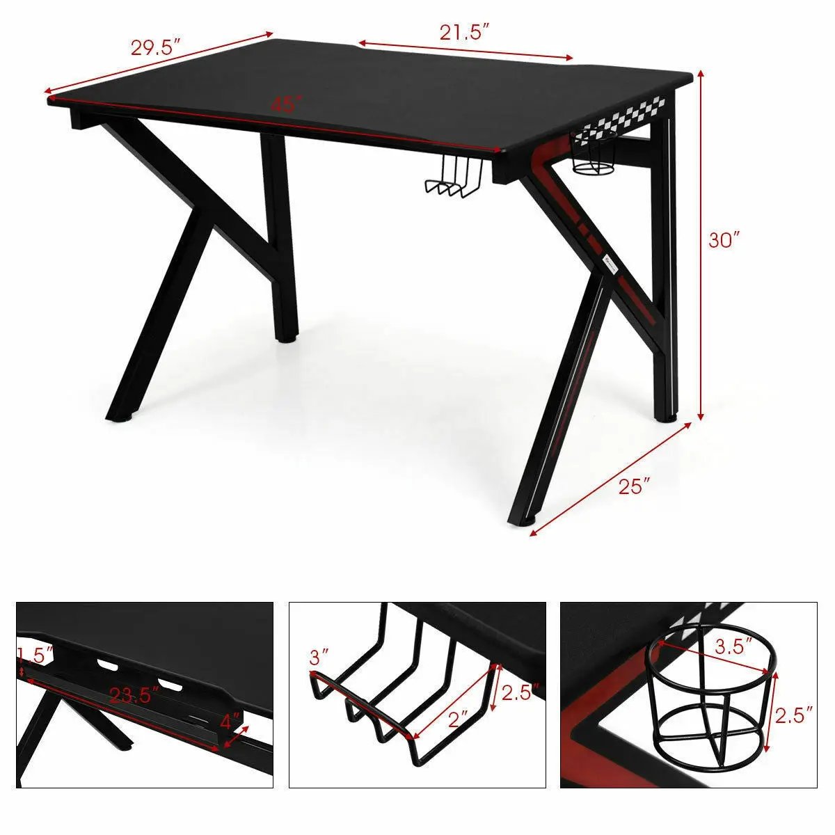 K-Shaped Gaming Desk with Cup Holder Headphone by DirectDeals