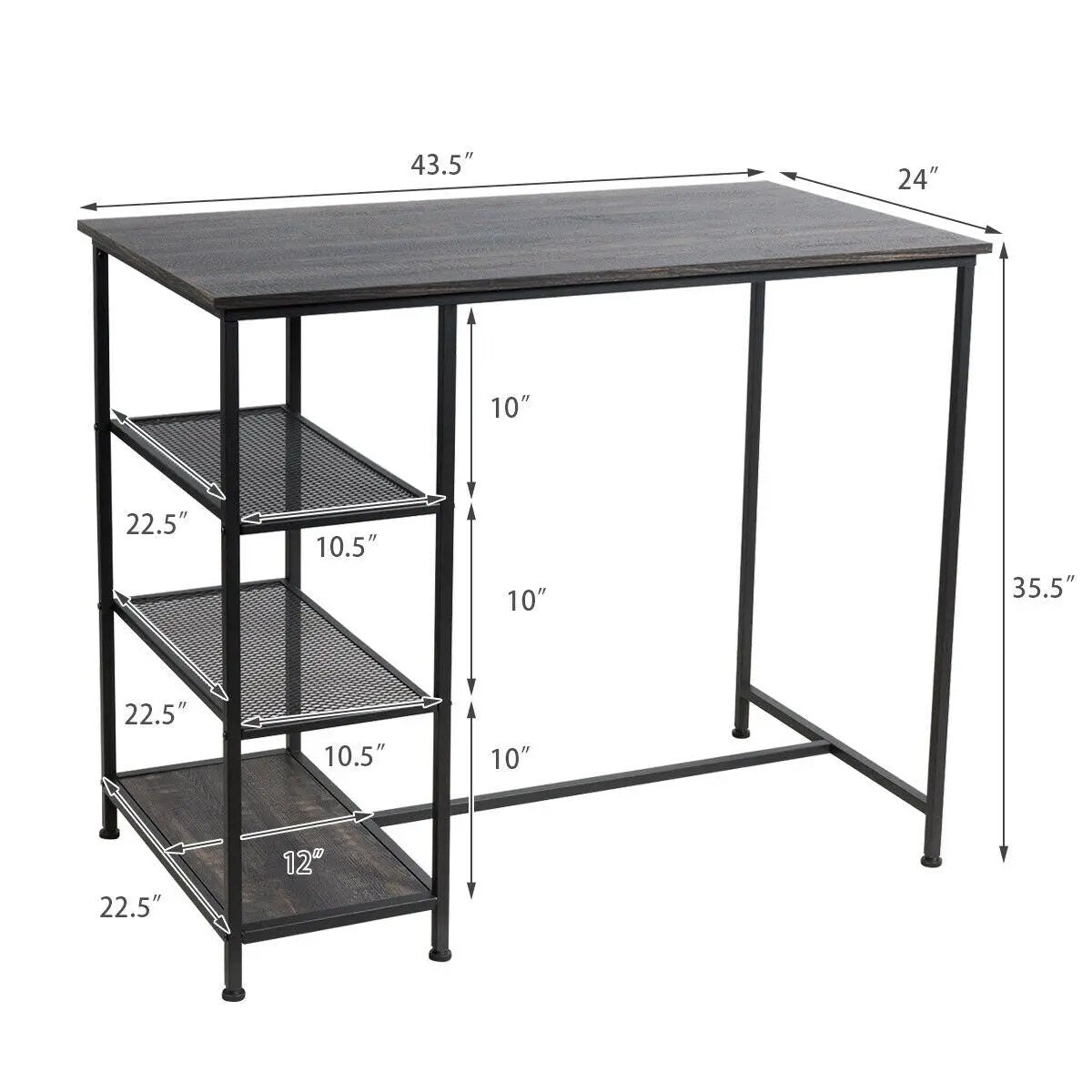 Industrial Dining Bar Pub Table with Metal Frame and Storage Shelves by DirectDeals