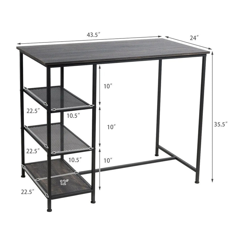 Industrial Dining Bar Pub Table with Metal Frame and Storage Shelves by DirectDeals