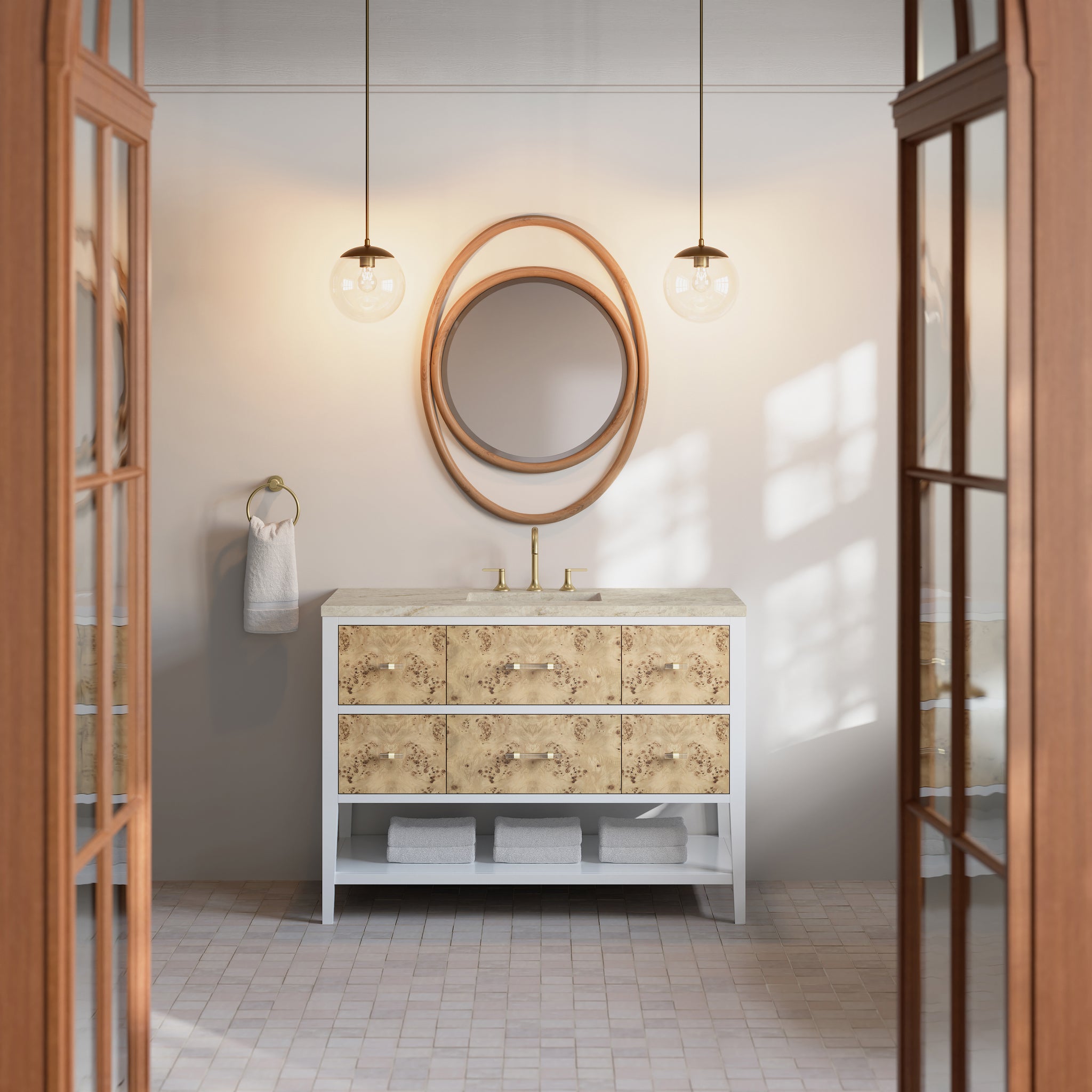 James Martin Olena 48" Single Bathroom Vanity, Polished White and Light Mappa Burl, view 38