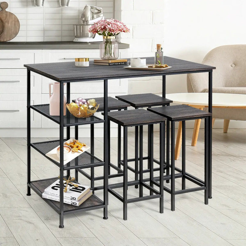 Industrial Dining Bar Pub Table with Metal Frame and Storage Shelves by DirectDeals