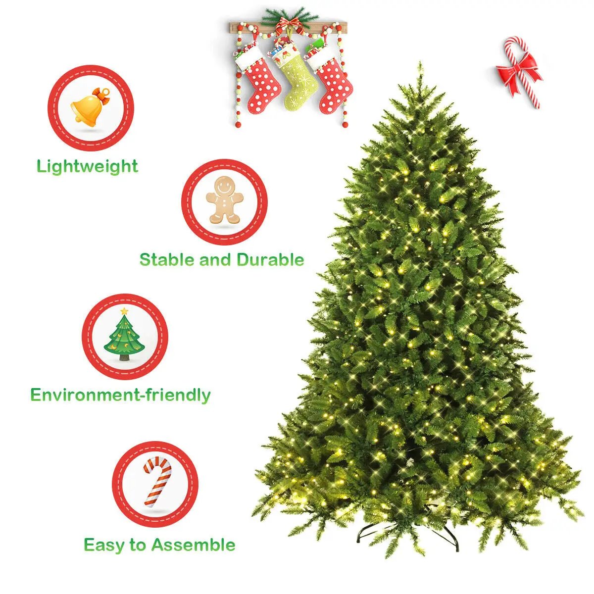 Premium Hinged Artificial Fir Christmas Tree with LED Lights by DirectDeals