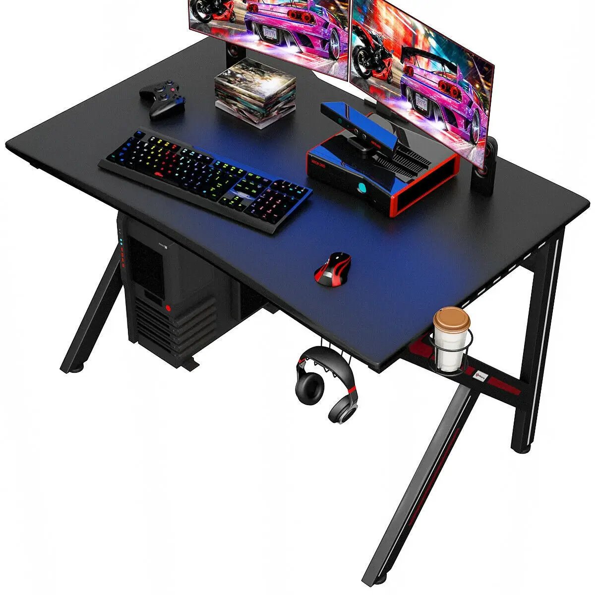 K-Shaped Gaming Desk with Cup Holder Headphone by DirectDeals