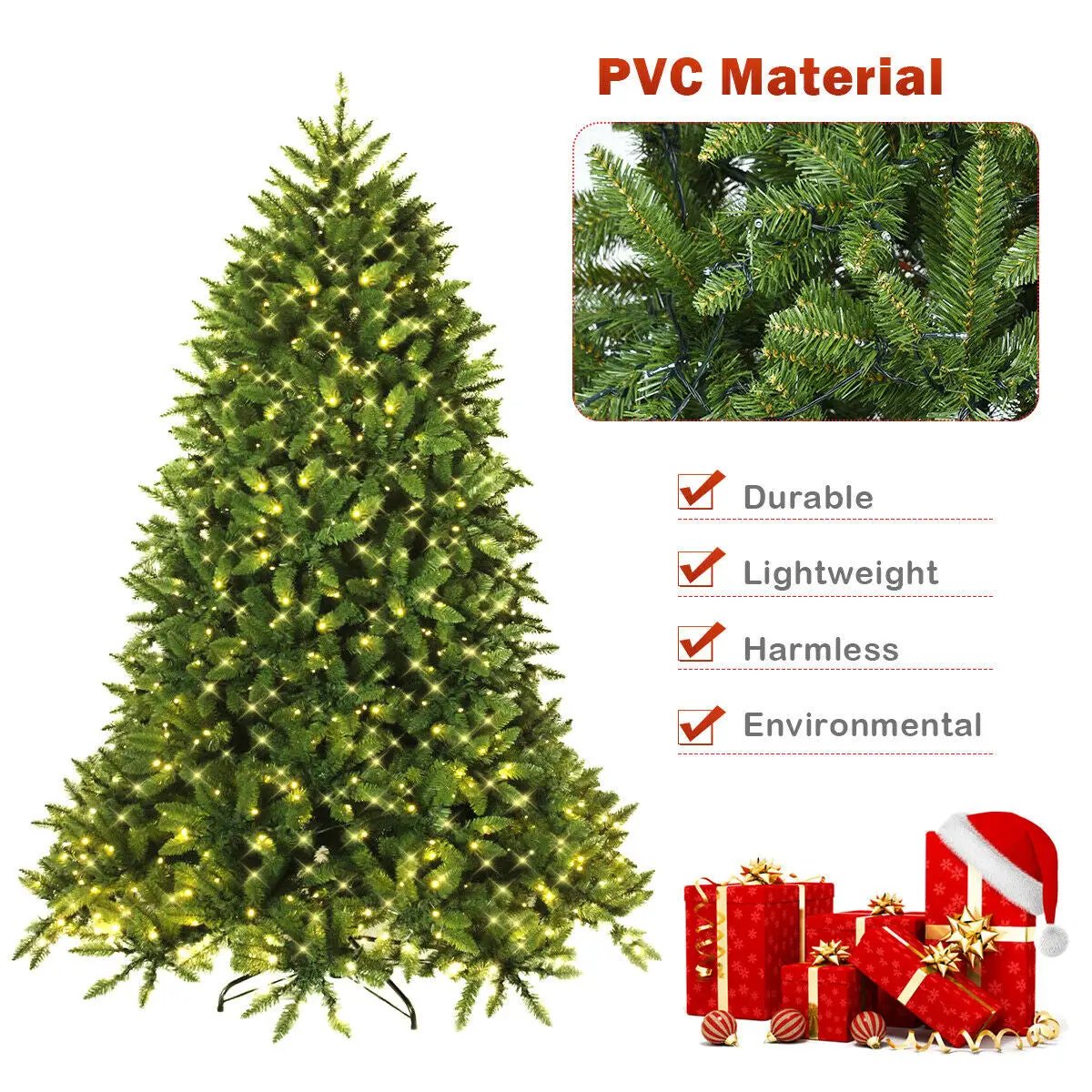 Premium Hinged Artificial Fir Christmas Tree with LED Lights by DirectDeals