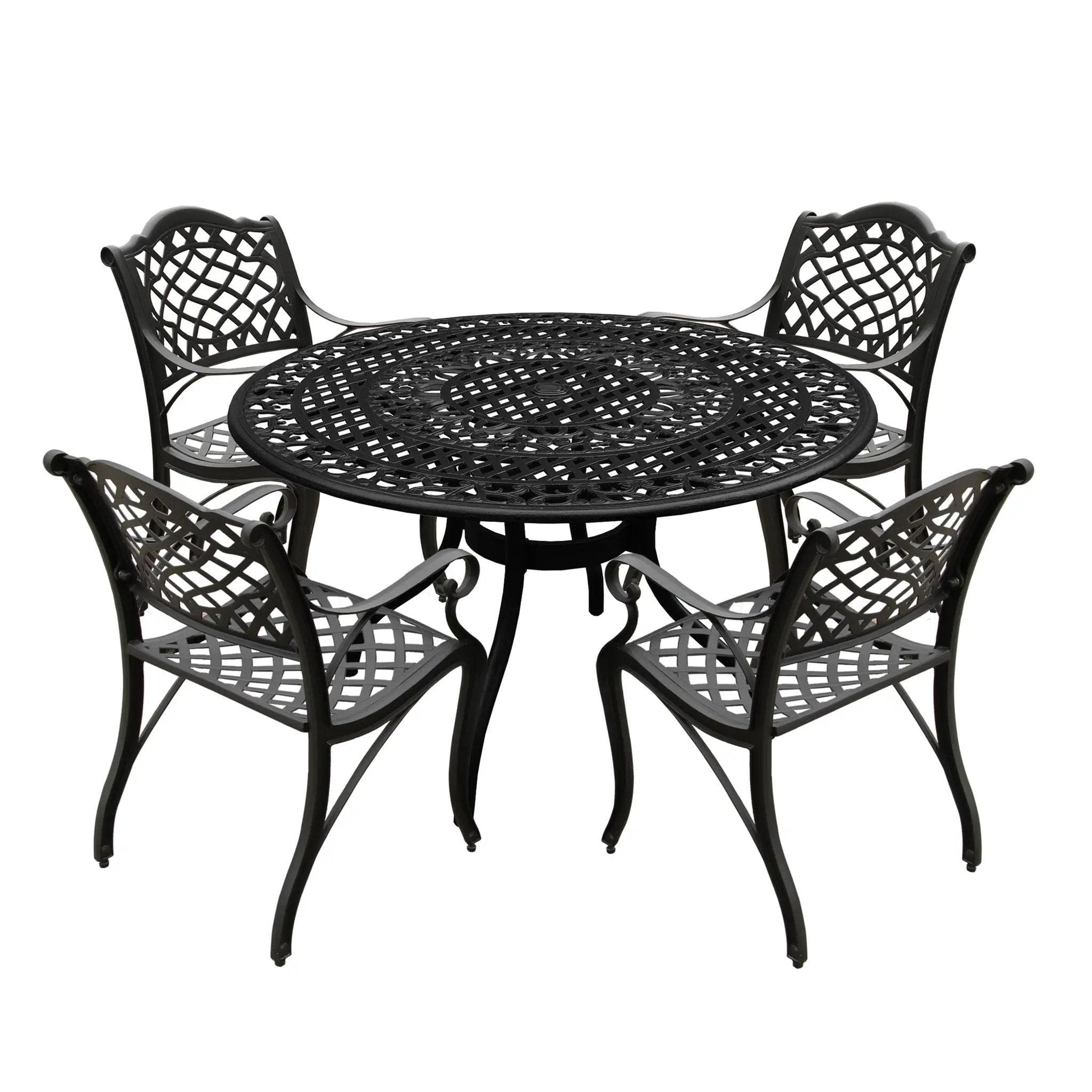 Outdoor Aluminum 5pc Round Black Patio Dining Set with Four Chairs by Sharicks
