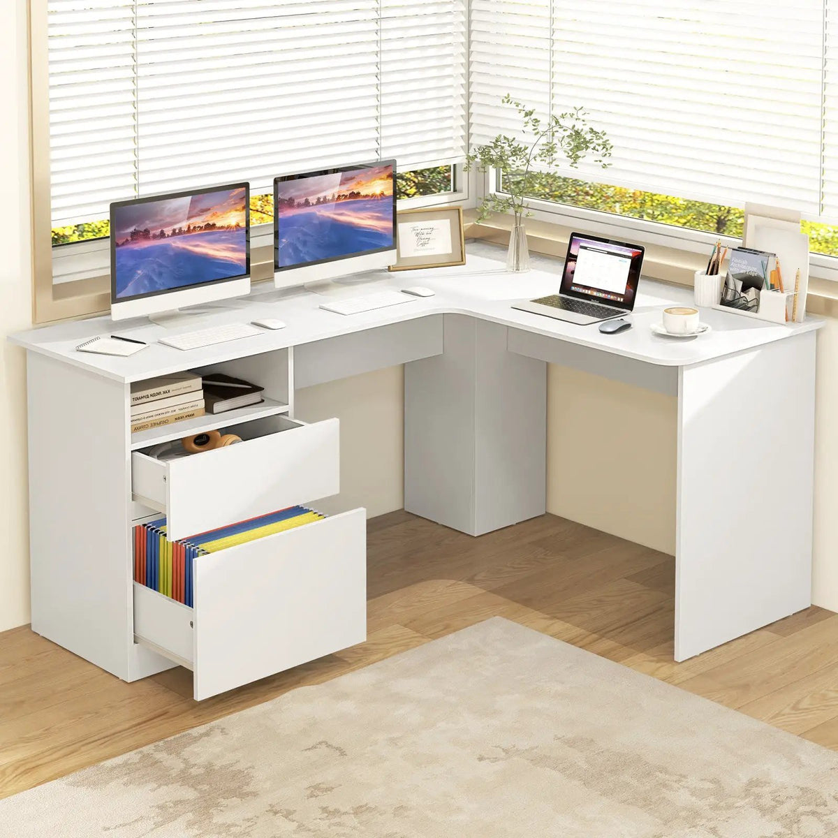 L-Shaped Computer Desk with Letter File Drawer by DirectDeals