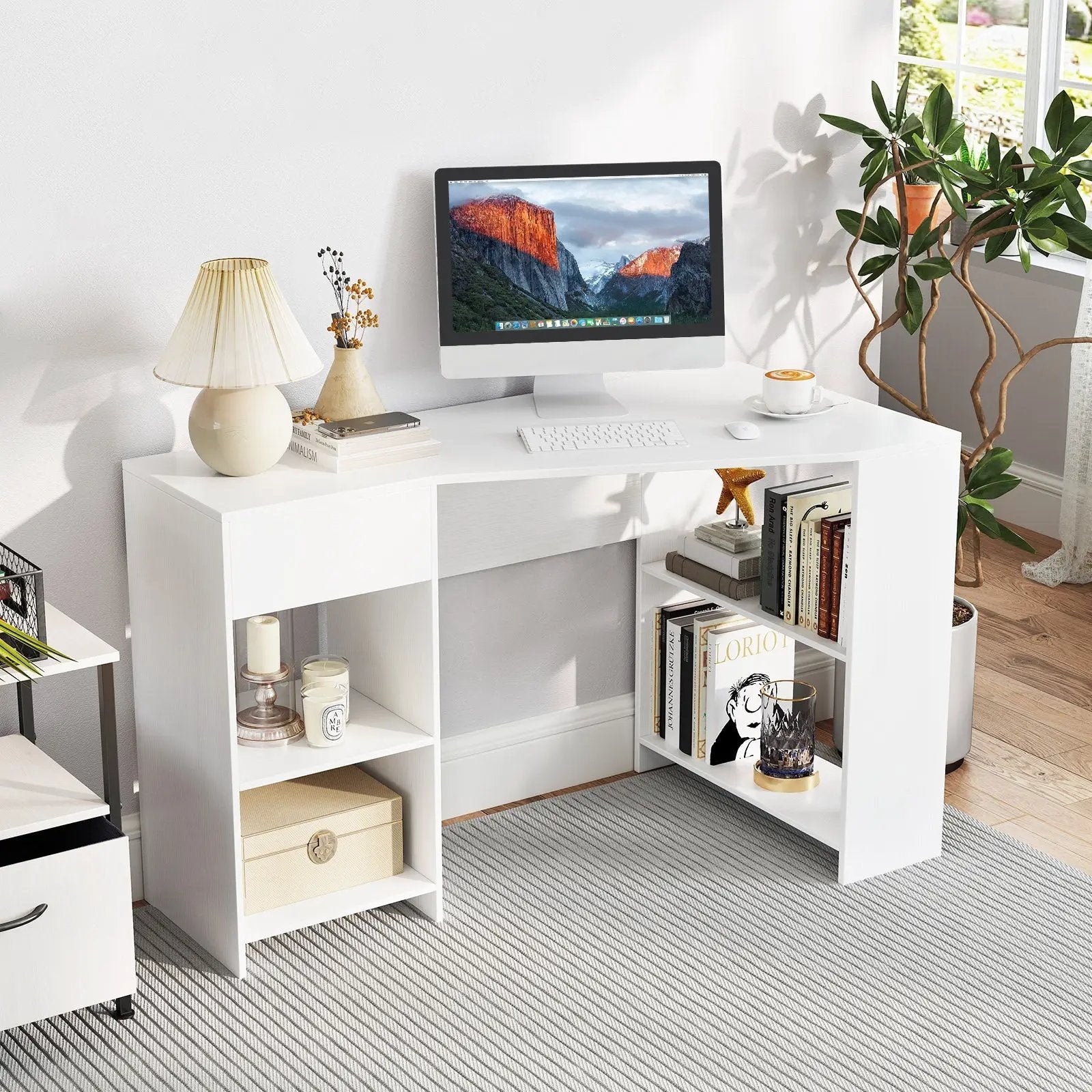 48 Inches L Shaped Corner Executive Computer Desk with Drawer-White by DirectDeals