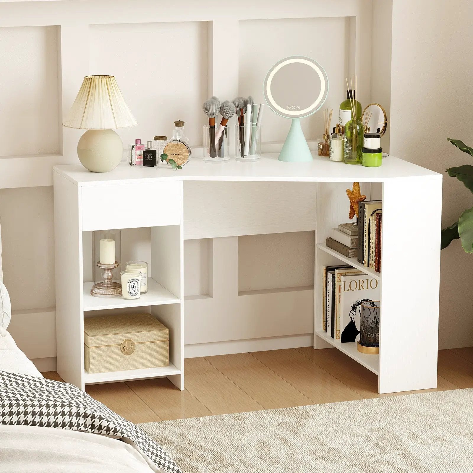 48 Inches L Shaped Corner Executive Computer Desk with Drawer-White by DirectDeals