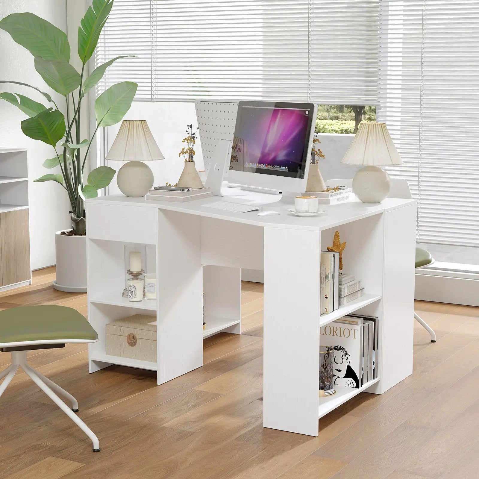 48 Inches L Shaped Corner Executive Computer Desk with Drawer-White by DirectDeals