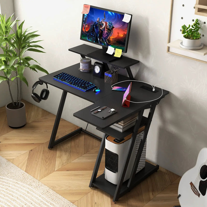 L Shaped Gaming Desk with Outlets and USB Ports by DirectDeals
