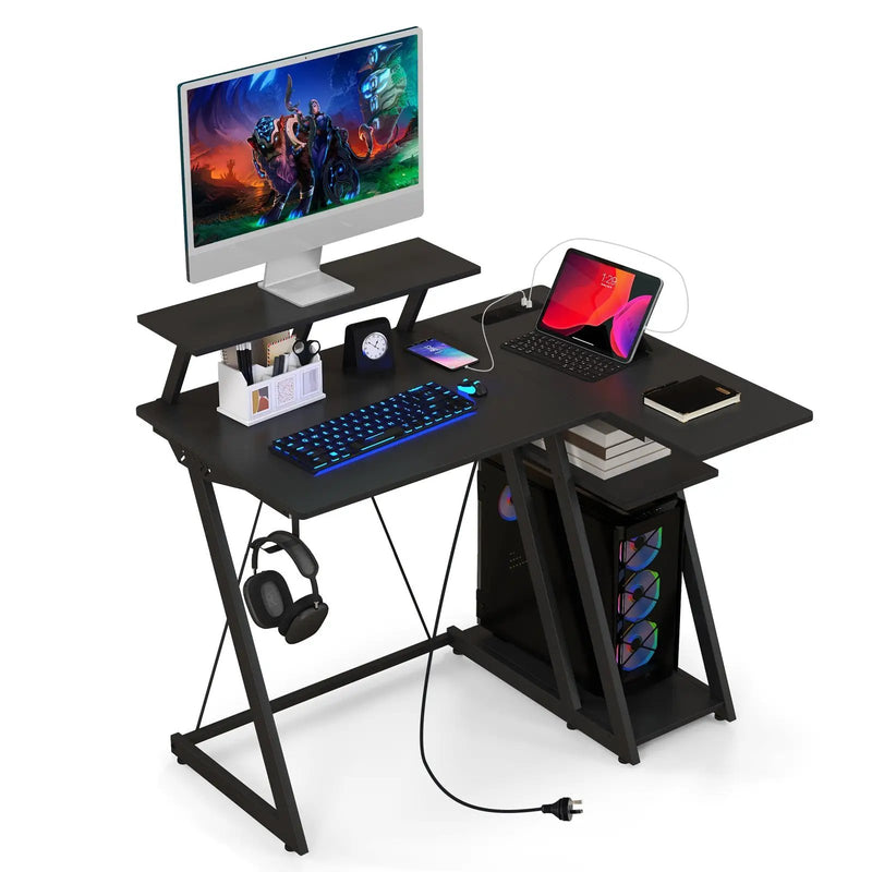 L Shaped Gaming Desk with Outlets and USB Ports by DirectDeals