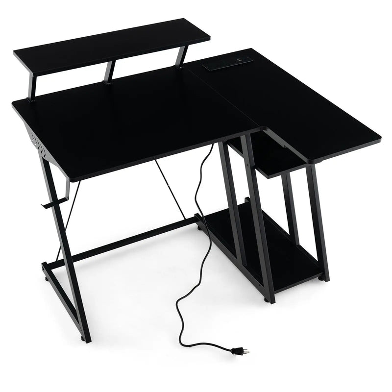 L Shaped Gaming Desk with Outlets and USB Ports by DirectDeals