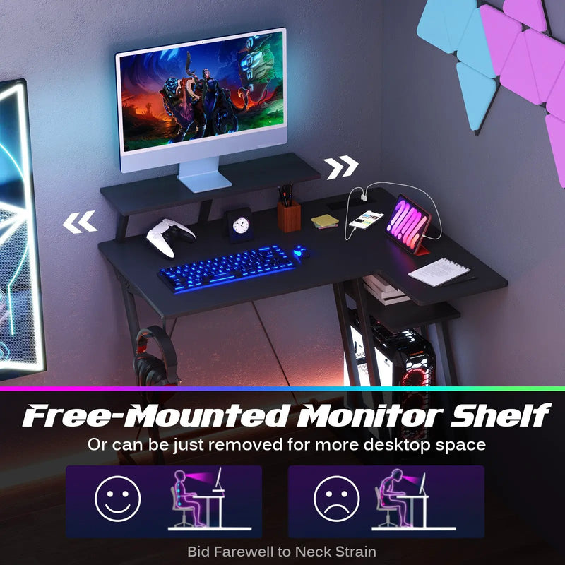 L Shaped Gaming Desk with Outlets and USB Ports by DirectDeals