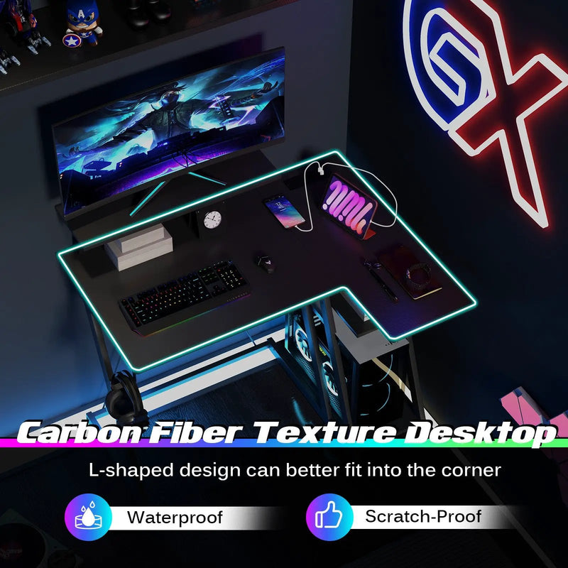 L Shaped Gaming Desk with Outlets and USB Ports by DirectDeals