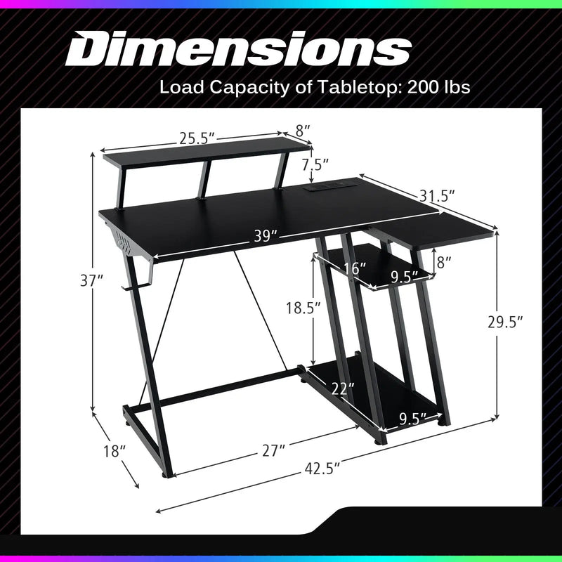 L Shaped Gaming Desk with Outlets and USB Ports by DirectDeals