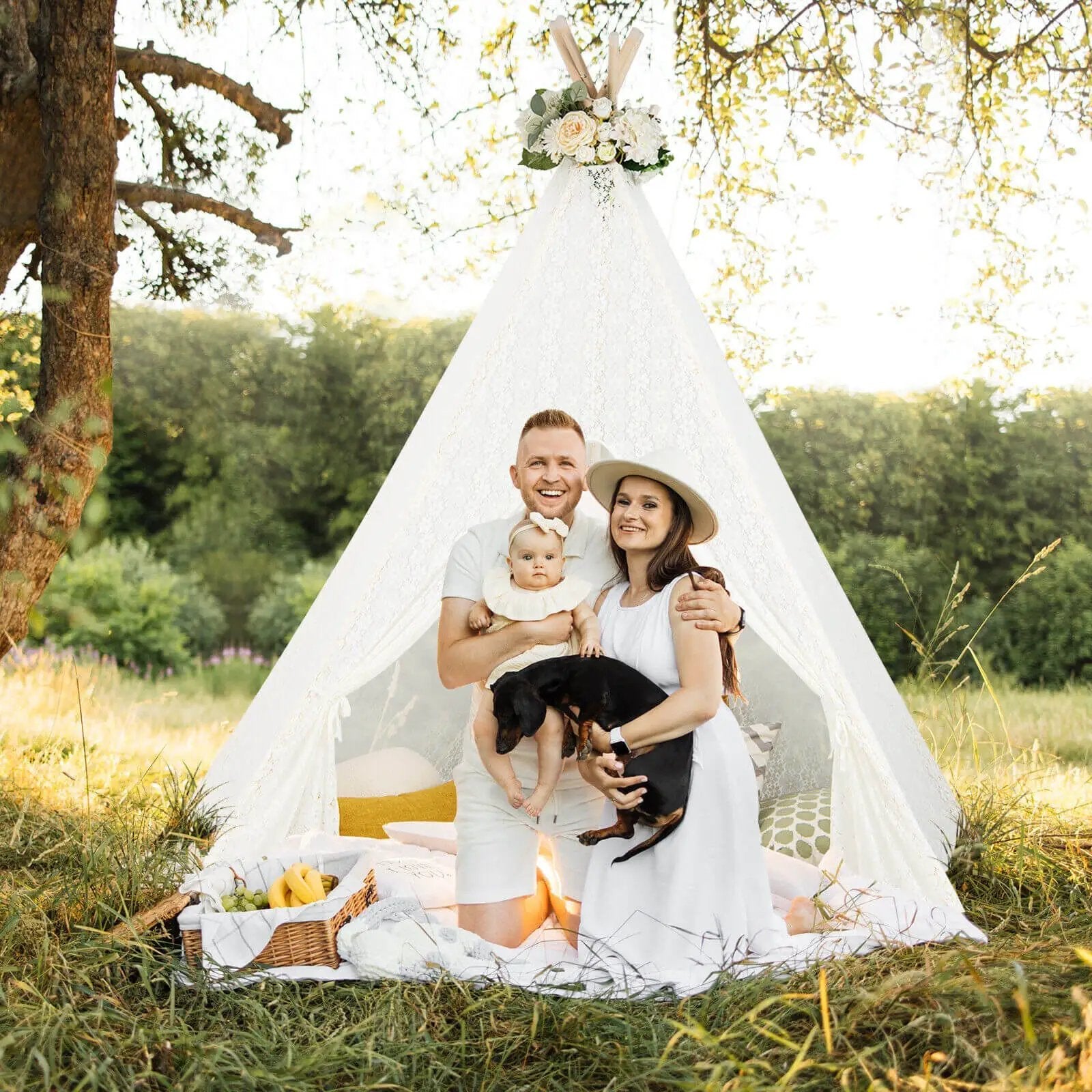 Lace Teepee Tent with Colorful Light Strings for Children by DirectDeals
