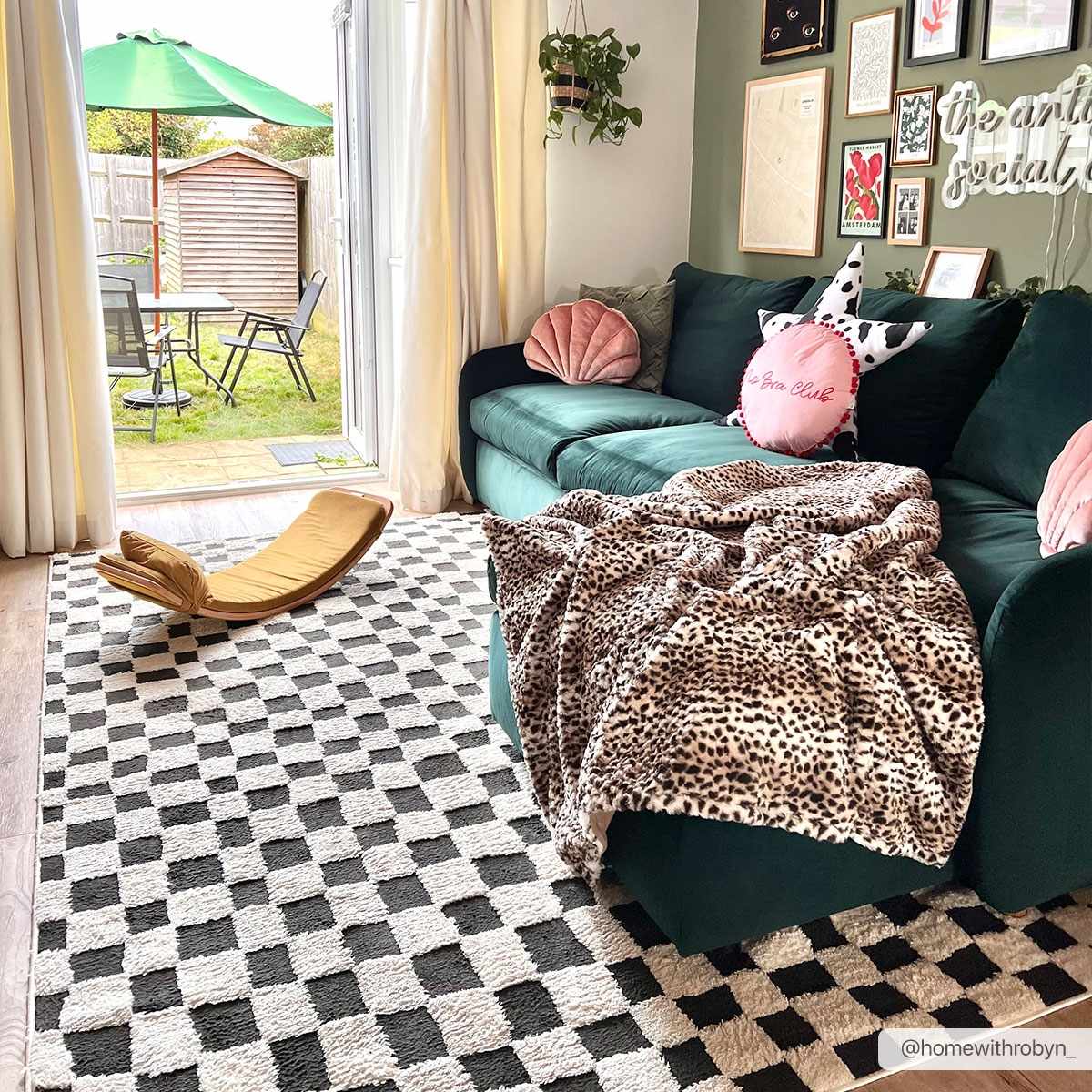 Lajos Black & White Checkered Plush Rug by Boutique Rugs