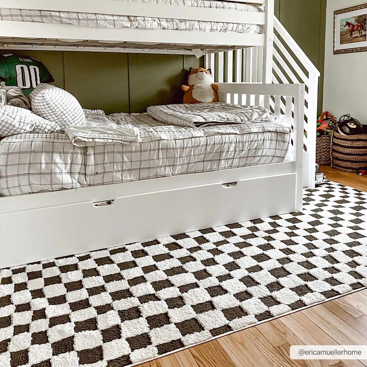 Lajos Black & White Checkered Plush Rug by Boutique Rugs