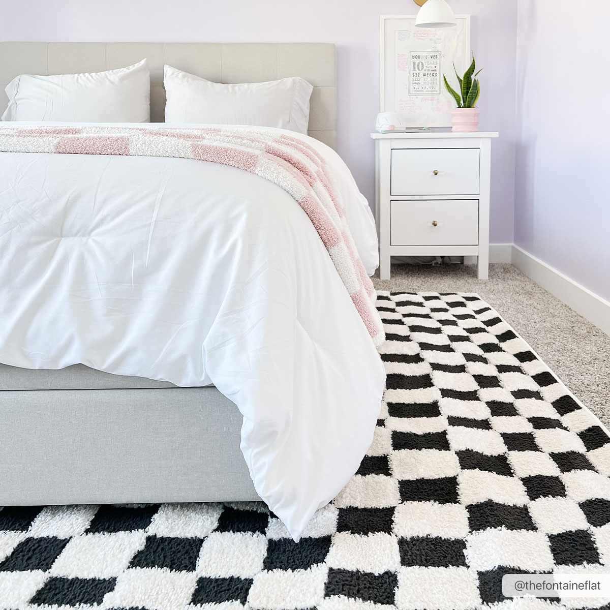 Lajos Black & White Checkered Plush Rug by Boutique Rugs