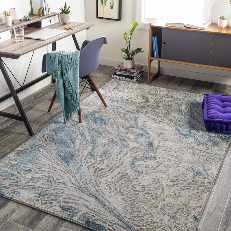 Lambton Blue Marble Area Rug - Clearance by Boutique Rugs